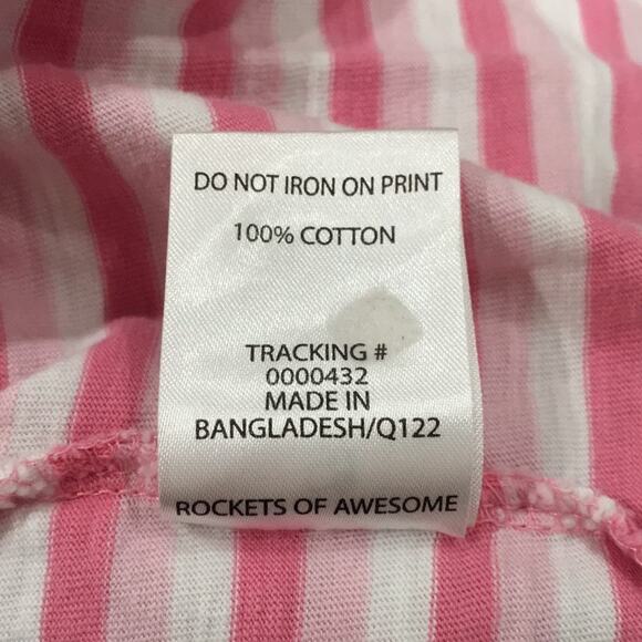 Rockets of Awesome Girl Sz 12 Stripe Pink & White Dress 100% Cotton Drop Waist - Picture 7 of 11